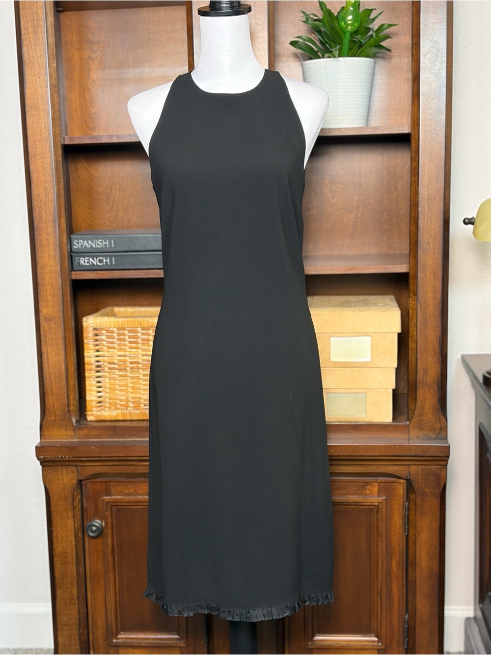 VTG Lauren Ralph Lauren Black Dress Size 6 Sleeveless Ruffle Trim Sheath LBD - Picture 2 of 10